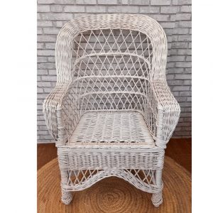 sillon mimbre artesanal lacado blanco de la abuela - La Mimbrera